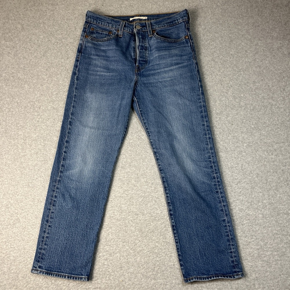Levis Premium Jeans Womens 27 (Fit 28x26) Blue Wedgie Straight Cotton Blend Read